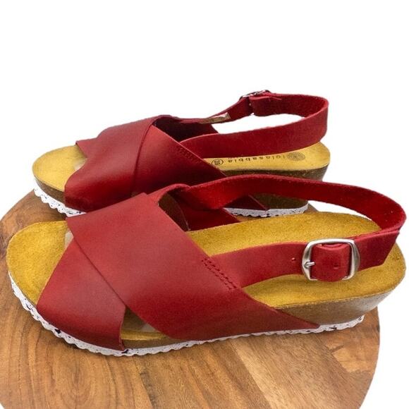 Eric Michael Tara Red Sling Back Wedge Cork Sandals 39 Women's Size 8.5 9 - Picture 3 of 8
